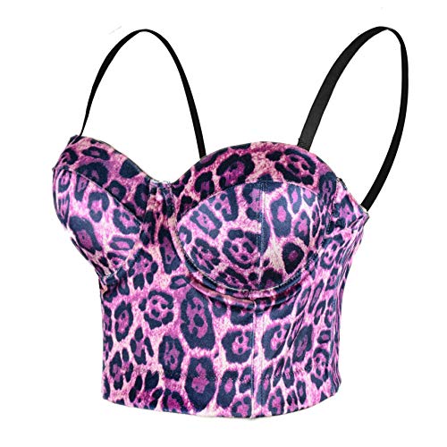 ELLACCI Leopard Pattern Bustier Crop Top Push Up Women's Corset Top Bra Pink X-Small