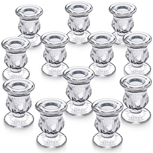 Letine Candlestick Holders Set of 12 - 2.5' H Taper Candle Holders Bulk - Clear Glass Candle Holder for Windowsill, Wedding & Festival