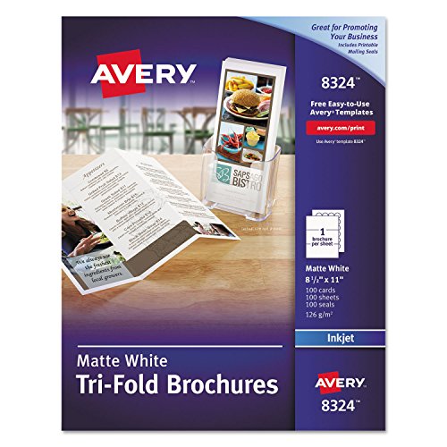 AVERY Tri-Fold Printable Brochure Paper, Inkjet Printers, 100 Brochures and Mailing Seals, 8.5 x 11 (8324), White