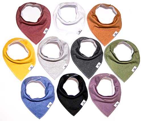 Little Munchkins Solid 10-Pack Baby Bibs, Baby Bandana Drool Bibs for Boys Girls, 100% Organic Cotton, Plain Colors, Unisex 10 Pack Baby Shower Gift Set for Teething and Drooling, Soft and Absorbent