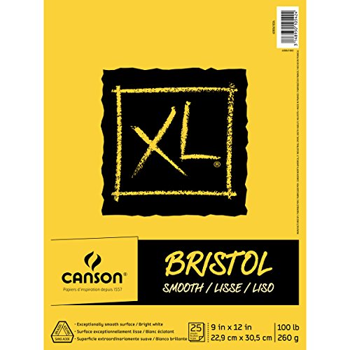 Canson XL Series Bristol Pad, Heavyweight Paper for Ink, Marker or Pencil, Smooth Finish, Fold Over, 100 Pound, 9 x 12 Inch, Bright White, 25 Sheets