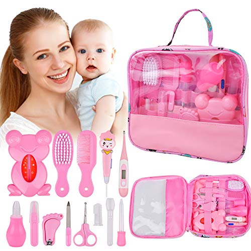 Baby Healthcare Grooming 14 Kits, 13in1 Baby Care Products Nail Clippers Trimmer Set, Baby Stuff Shower Gifts Newborn Essentials, Comb Brush Thermometer Medicine Dispenser, Nursery Care First Aid Kit