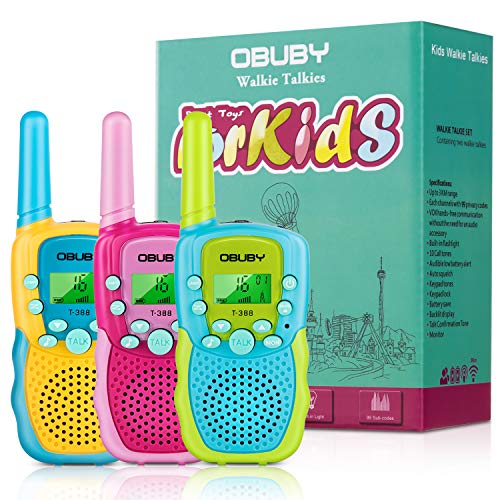 Obuby Walkie Talkies for Kids, 22 Channels 2 Way Radio Kid Gift Toy 3 KMs Long Range with Backlit LCD Flashlight Best Gifts Toys for Boys and Girls to Outside Adventure , Camping (Blue&Pink&Yellow)