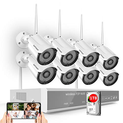 2020 New 1080P Full HD Security Camera System Wireless with 1TB Hard Drive,SAFEVANT 8 Channel Home NVR Systems 8PCS 2MP Oudoor Indoor Surveillance Cameras with Night Vision Motion Detection
