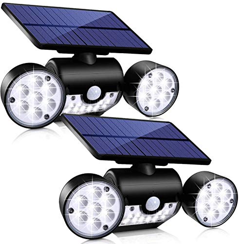 Upgrade Solar Motion Sensor Lights Outdoor, Super Bright LED Lamp IP65 Waterproof 360° Adjustable Solar Powered Wall Light Dual Head Spotlight Flood Security Lights for Yard Garage Patio Porch, 2 Pack