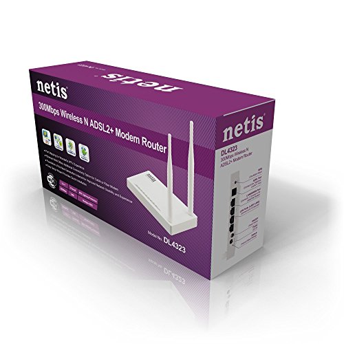 Netis DL4323 Wireless N300 ADSL2+ Modem Router, 2.4Ghz 300Mbps, 802.11b/g/n, Splitter, 5dBi High Gain Antenna (DL4322)