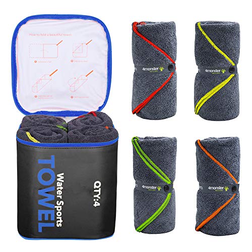 4Monster 4 Pack Microfiber Bath Towel Camping Towel Swimming Towel Sports Towel with Accessory Bag, Quick Dry & Super Absorbent for Travel Gym, Suitable for Adults Kids Family, 24 X 48 Inch