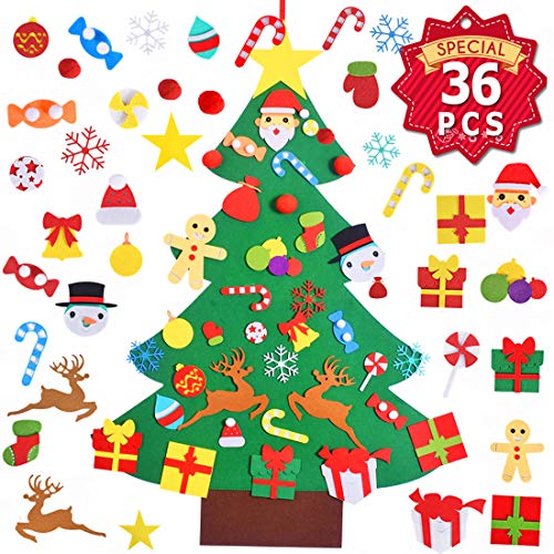 Max Fun 37 x 27 Inch Children's Felt Christmas Tree Set 3.2ft with 36PCS Ornaments DIY Home Decoration Wall Hanging Children's Felt Craft Kits for Christmas, New Year, Various Festivals