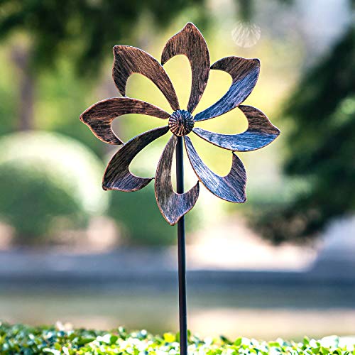 SteadyDoggie Wind Spinner Dahlia 61in Single Blade Easy Spinning Kinetic Wind Spinner for Outside – Vertical Metal Sculpture Stake Construction for Outdoor Yard Lawn & Garden