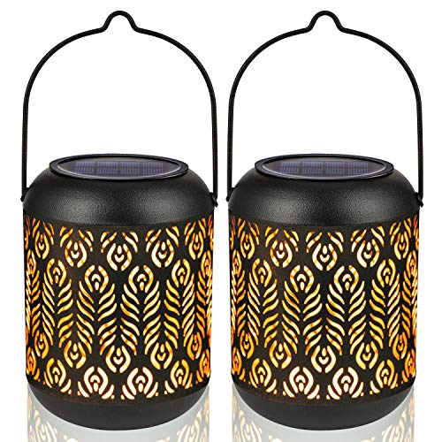 LeiDrail Solar Lantern Outdoor Garden Hanging Lanterns Metal Decorative Light Warm White LED Waterproof Landscape Lighting for Table Pathway Party Yard - 2 Pack