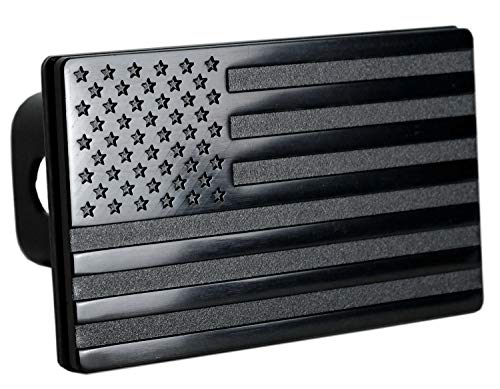 USA American Flag Metal Trailer Hitch Cover (Fits 2' Receivers, Black)
