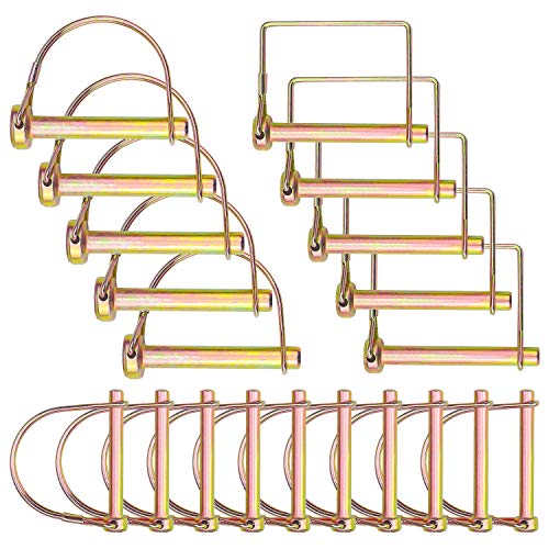 Favordrory 20 Pieces Shaft Locking Pin Safety Coupler Pin 1/4 inch, 5/16 inch, 3/8 inch Diameter in 2 Shapes of Square and Arch for Farm Trailers Wagons Lawn Garden