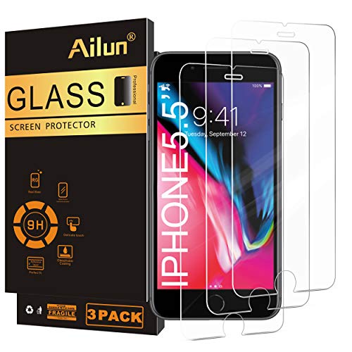 Ailun Screen Protector for iPhone 8 plus/7 Plus/6s Plus/6 Plus-5.5 Inch 3Pack 2.5D Edge Tempered Glass Compatible with iPhone 8 plus/7 plus/6s Plus/6 Plus-Anti Scratch Case Friendly