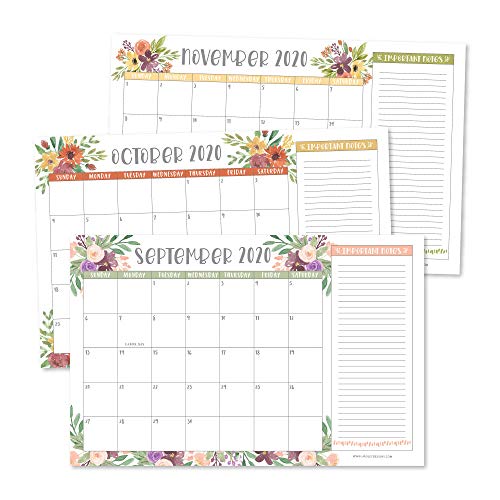 Floral 2020 Large Monthly Desk or Wall Calendar Planner, Big Giant Planning Blotter Pad, 18 Month Academic Desktop, Hanging 2-Year Date Notepad Teacher, Mom Family Home Business Office 11x17'