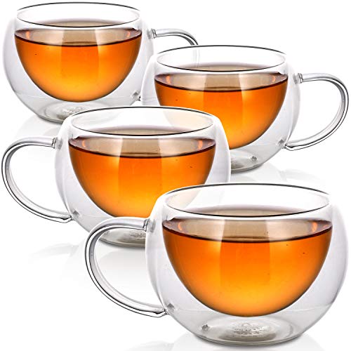 Teabloom Modern Classic Insulated Cups - Double Walled Glass Cups for Tea or Coffee - 6oz / 200ml (Set of 4)