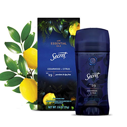 Secret Antiperspirant Deodorant for Women with Pure Essential Oils, Paraben Free, Cedarwood and Citrus scent, 2.6 oz.