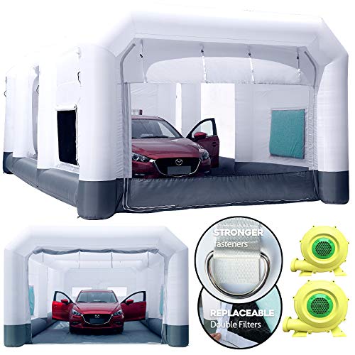 GORILLASPRO Inflatable Spray Booth 26x15x10Ft, Inflatable Paint Booth with 2 Blowers (750W+950W)，Portable Paint Booth Upgrade Air Filtration System More Durable