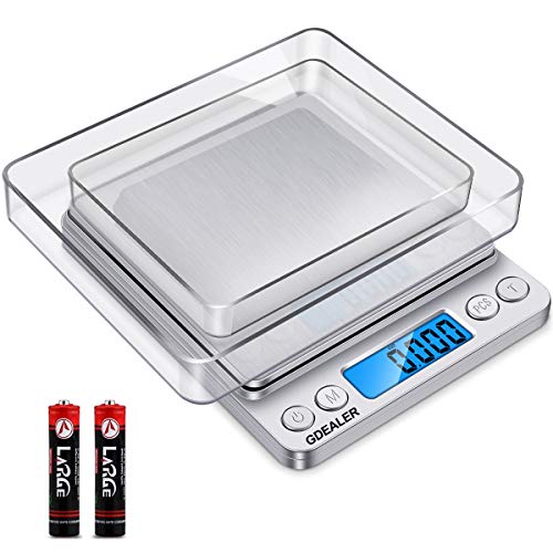 GDEALER Food Scale, 0.001oz Precise Digital Kitchen Scale Gram Scales Weight Food Coffee Scale Digital Scales for Cooking Baking Stainless Steel Back-lit LCD Display Pocket Small Scale, Silver