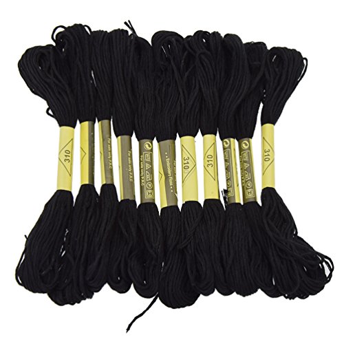 Six Strand Cross Stitch Embroidery Floss Thread 8.7 Yards - Black 12Pcs (Black)
