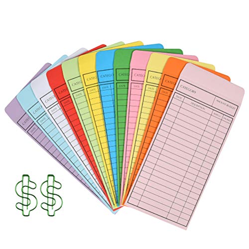 YOTINO 24 Pcs Budget Envelope,Cash Store Envelopes Systemn for Money Saving, Control Spending, Pay Expense, 12 Assorted Colors, Vertical Layout & Holepunched