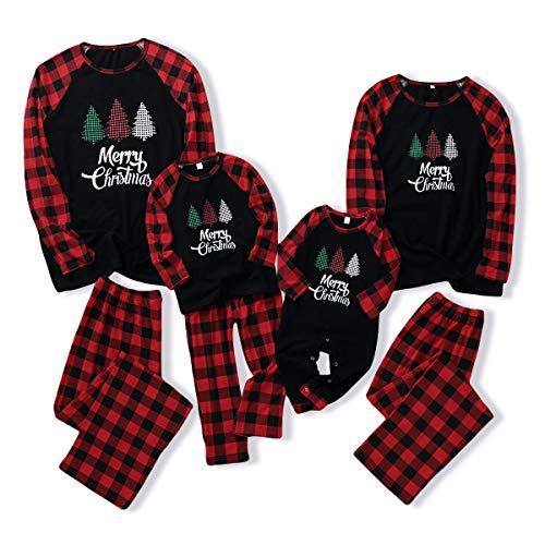 Christmas Matching Family Pajamas Sets Red Plaid Merry Christmas Sleepwear 2Pcs Pjs Fall Winter Clothes Boys and Girls (Red Plaid & Black, Men M)