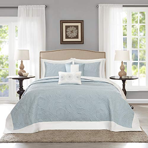 Madison Park Ashbury 5 Piece Reversible Bedspread Set, King, Oversized (120'x118'), Medallion Blue