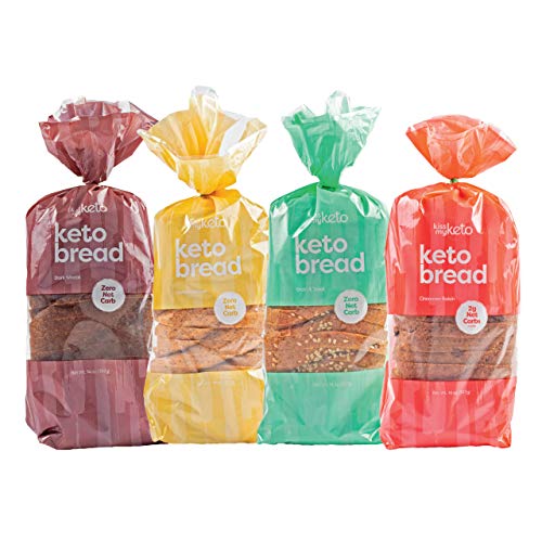 Kiss My Keto Bread — Zero Carb Bread (0g Net), 6g Protein / Slice | Sugar Free, Low Carb Bread | Low Calorie, No GMOs, Soy Free & 100% Carb Free 4-Pack Variety