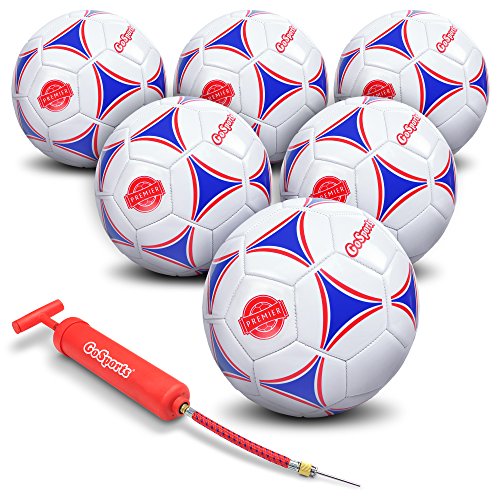 GoSports Premier Soccer Ball with Premium Pump & Mesh Carrying Bag (6 Pack), Size 5, Multicolor