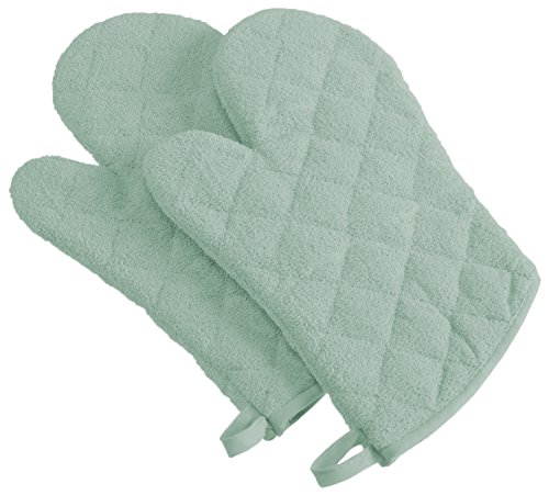 DII 100% Cotton Quilted Terry Oven Mitt Set, Ovenmitt, Mint 2 Count