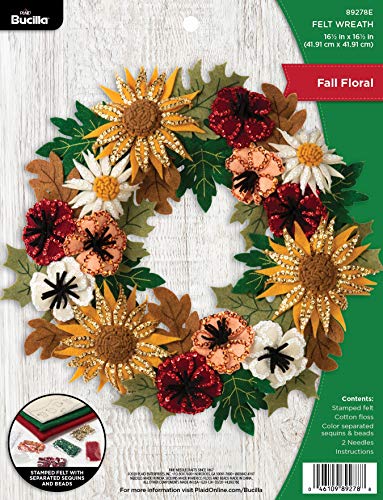Bucilla 89278E Felt Applique Wreath, 16.5' x 16.5', Floral Fall