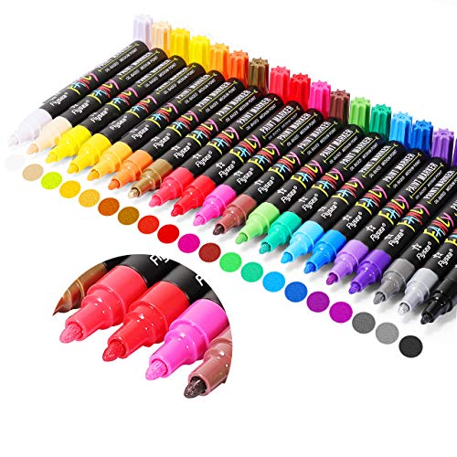 Paint Pens, Emooqi 20 Pack Paint Markers Oil-Based Painting Marker Pen Set for Rocks Painting, Wood, Fabric, Plastic, Canvas, Glass, Mugs, DIY Craft, Waterproof, Write On Anything