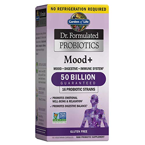 Garden of Life Dr. Formulated Probiotics Mood+ - Acidophilus Probiotic Supplement - Promotes Emotional Health, Relaxation, Digestive Balance - Non-GMO, NSF Gluten Free, 60 Vegetarian Capsules
