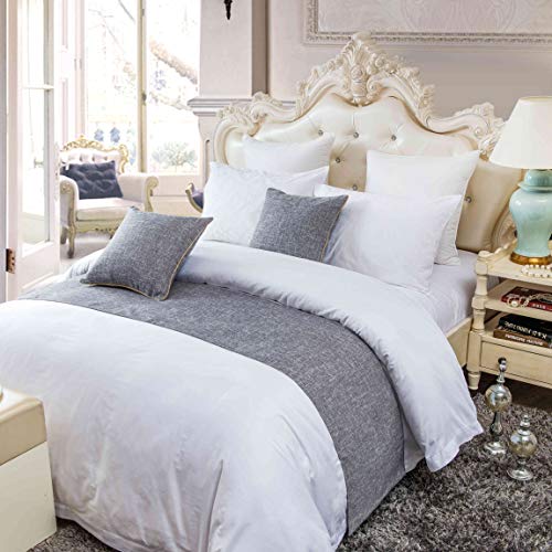 OSVINO Simple Solid Color Polyester Cotton Bedroom Guesthouse Bedding Protection Decor Bed Scarf Runner, Gray, CA King