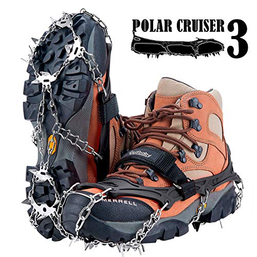 Uelfbaby Upgraded 19 Spikes Crampons Ice Snow Grips Traction Cleats System Safe Protect for Walking, Jogging, or Hiking on Snow and Ice (Fit S/M/L/XL/XXL Shoes/Boots)