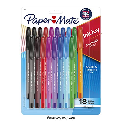 Paper Mate InkJoy 100ST Ballpoint Pens, Medium Point, 1.0mm, Assorted Colors, 18 Count (1987341)