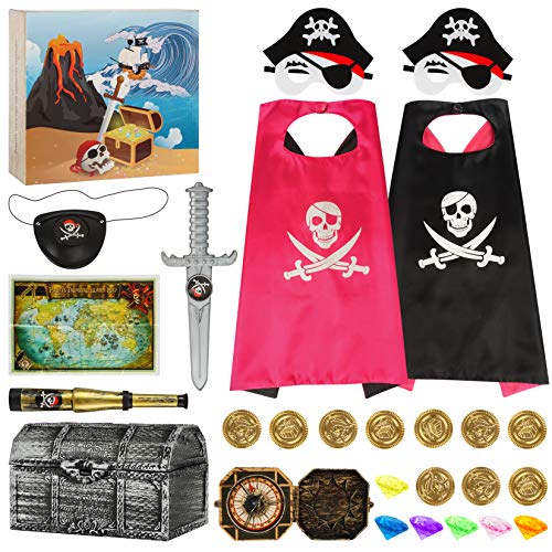 Pirate Cape Costumes Set Pirate Cosplay Role Play Pretend Dress Up Set Halloween Christmas Birthday Costume Party for Kids Boy Girl