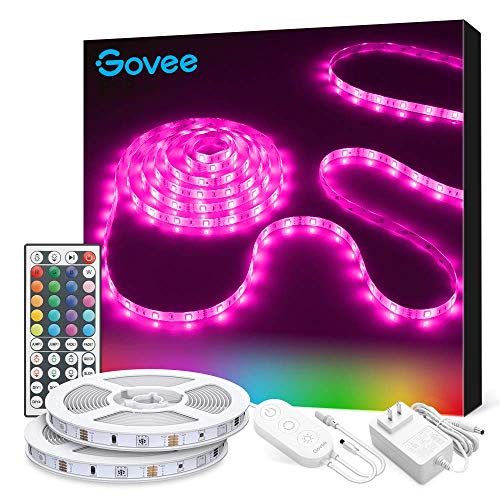 LED Strip Lights, Govee 32.8ft RGB Colored Rope Light Strip Kit with Remote and Control Box for Room, Ceiling, Bedroom, Cupboard Lighting with Bright 5050 LED, Strong 3M Adhesive Cutting Design (2X5m)