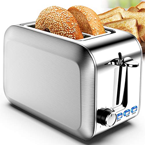 Toasters 2 Slice Wide Slot Best 2 Slice Toaster Best Rated Prime Stainless Steel with Removable Crumb Tray 7 Bread Shade Settings, Bagel, Defrost, Cancel Function for Bread