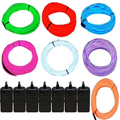 7 Pack - Jytrend 9ft Neon Light El Wire w/ Battery Pack (Green, Blue, Red, Orange, Purple, White, Pink)