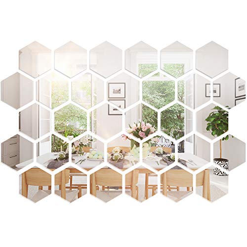 32 Pieces Removable Acrylic Mirror Setting Wall Sticker Decal for Home Living Room Bedroom Decor (10 x 8.6 x 5 cm)