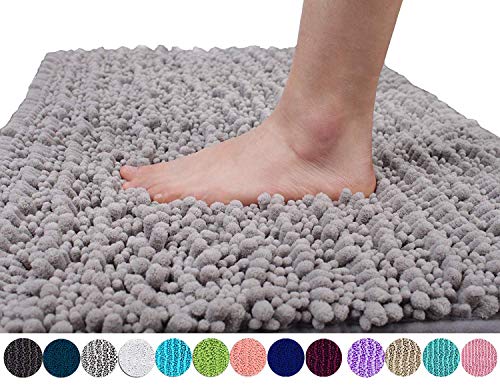 Yimobra Original Luxury Chenille Bath Mat, 31.5 X 19.8 Inches, Soft Shaggy and Comfortable, Large Size, Super Absorbent and Thick, Non-Slip, Machine Washable, Perfect for Bathroom, Gray