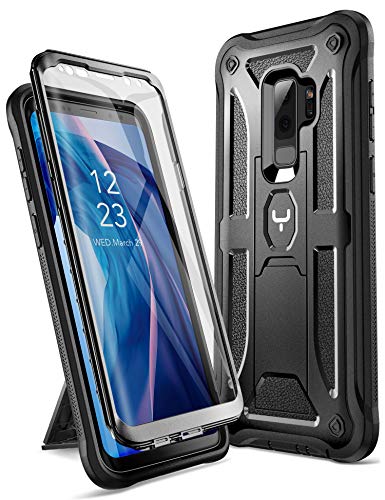 YOUMAKER Designed for Galaxy S9 Plus Case, Heavy Duty Protection Kickstand with Built-in Screen Protector Shockproof Case Cover for Samsung Galaxy S9 Plus 6.2 inch (2018 Release) - Black