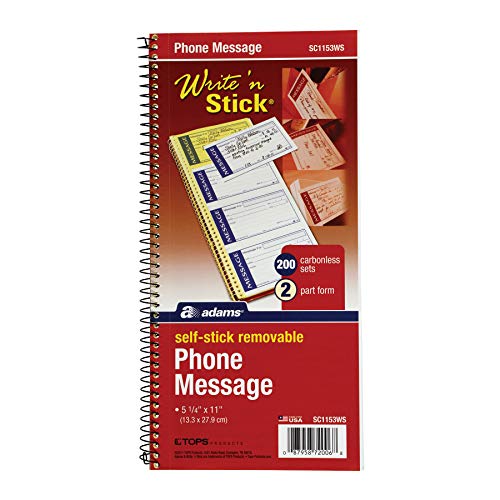 Adams Write 'N Stick Message Pad, 2-Part, Carbonless, Blue, 5-1/4' x 11', 200 Sets per Book (SC1153WS)