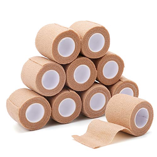10 Pack Self Adherent Bandage Wrap, 2” x 5 Yards, Medical Tape, Self-Adherent Wrap, Athletic Elastic Cohesive Bandage, First Aid Tape, Sports Tape for Stretch Athletic, Ankle Sprains & Swelling