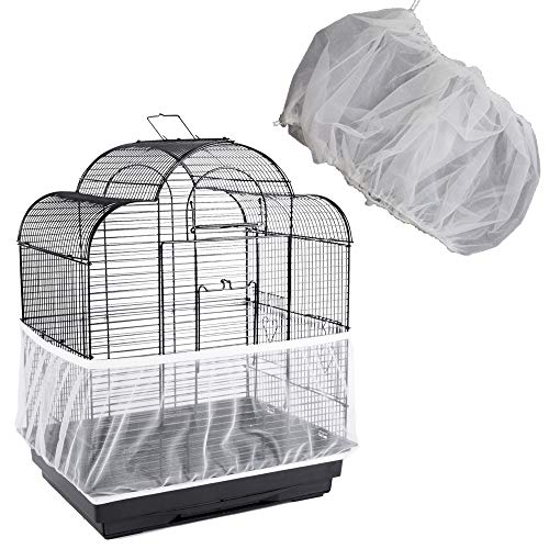 ZOCONE Bird Seed Guards & Catchers 100'×13' Stretchy Adjustable Drawstring Bird Cage Mesh Net Cover Cage Skirt (13'×100', White)