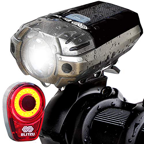 BLITZU Gator 390 USB Rechargeable LED Bike Light Set, Bicycle Headlight Front & Free Rear Back Tail Light. Waterproof, Easy to Install for Kids Men Women Road Cycling Safety Commuter Flashlight Black