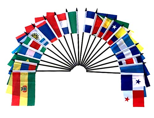 Central and South America World Flag SET-20 Polyester 4'x6' Flags, One Flag for Each Country in Latin America, 4x6 Miniature Desk & Table Flags, Small Mini Stick Flags
