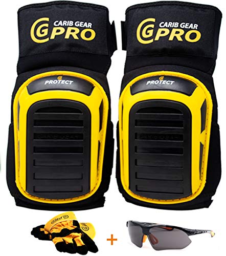 Knee Pads For Work-Heavy Duty Pad Design For Construction Tiling Gardening Flooring install Extra Gel and Cushion Support Long Kneeling Anti-Slip Stretchable Thigh Straps Bonus:Safety Glasses & Gloves