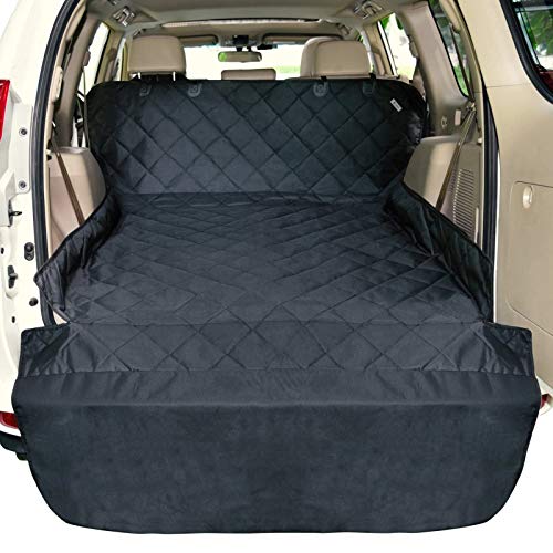 F-color SUV Cargo Liner for Dogs Waterproof Pet Cargo Cover Dog Seat Cover Mat for SUVs Sedans Vans with Bumper Flap Protector, Non-Slip, Large Size Universal Fit, Black