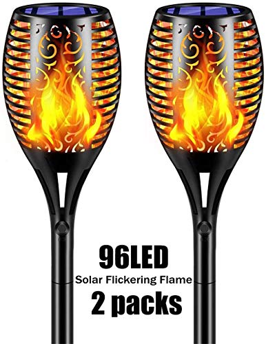 HZDHCLH Solar Torch Lights 30' Waterproof Flickering Flame Solar Torches Dancing Flame 96 LED Landscape Decoration Lighting Dusk to Dawn Outdoor Security Path Light for Garden Patio Driveway (2 Packs)